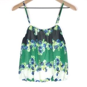 CHELSEA & VIOLET Bubble Hem Cami Tank Top Floral Spaghetti Strap Sheer XS NWT